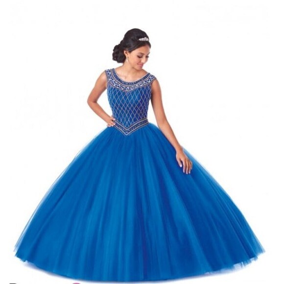 Bonny Bloom Beaded Tulle Ballgown Quinceañera Royal/Gold 5701 - Picture 1 of 5